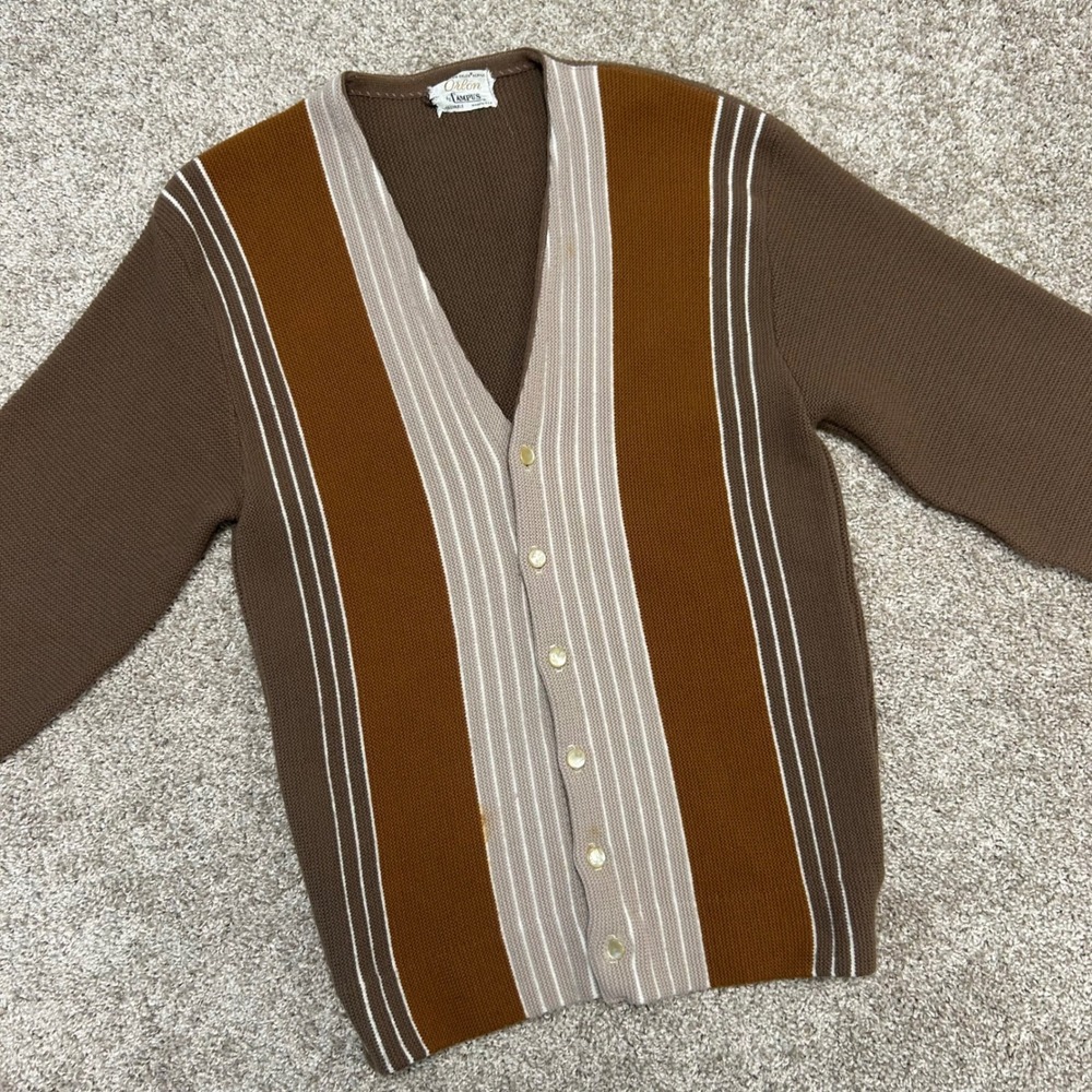 Vintage Orlon Campus Cardigan Sweater Grunge Rockabilly Striped NO SIZE (M) 60s‎